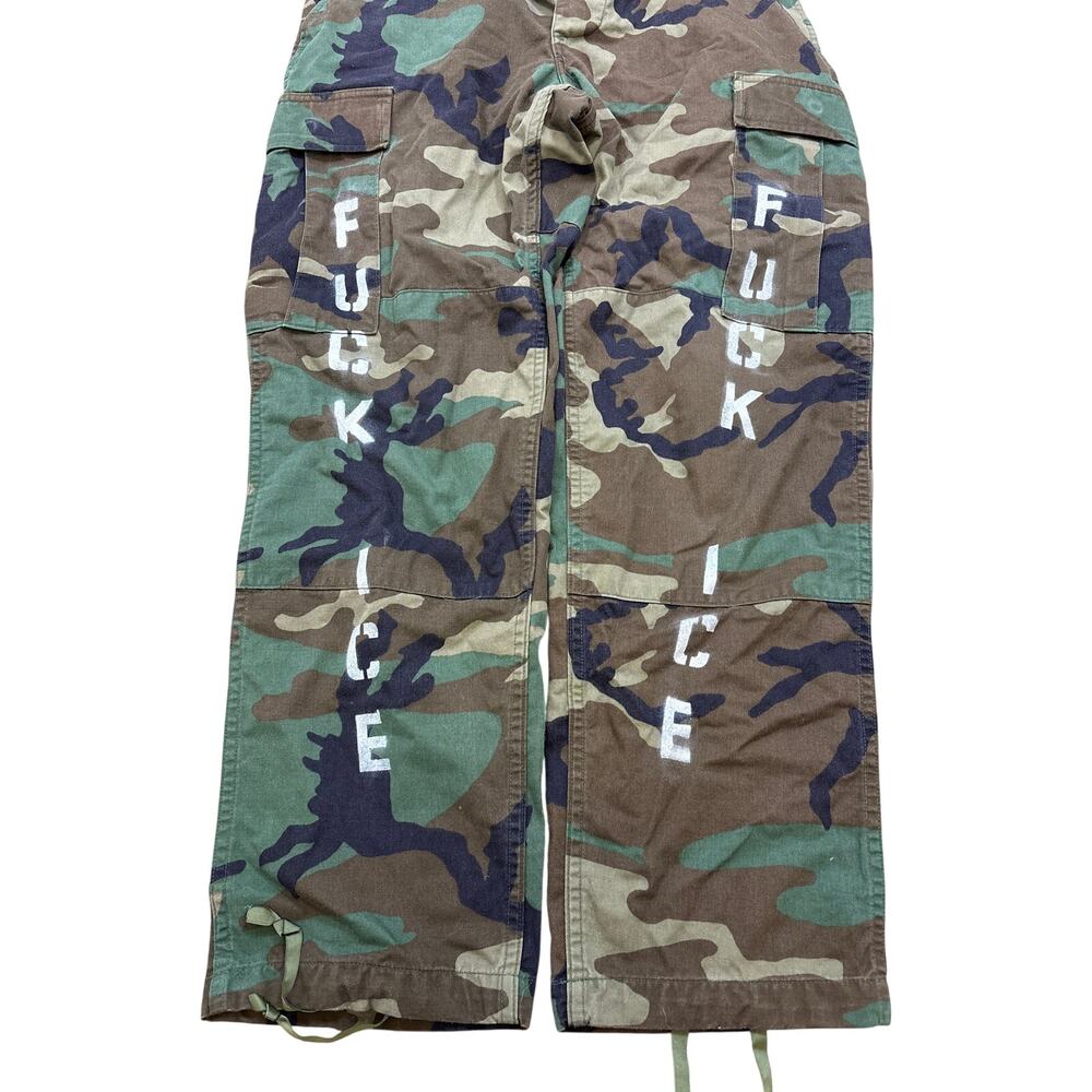 Custom F*** ICE Military BDU Small short 31x29 cargo double knee forest camo - Picture 5 of 5